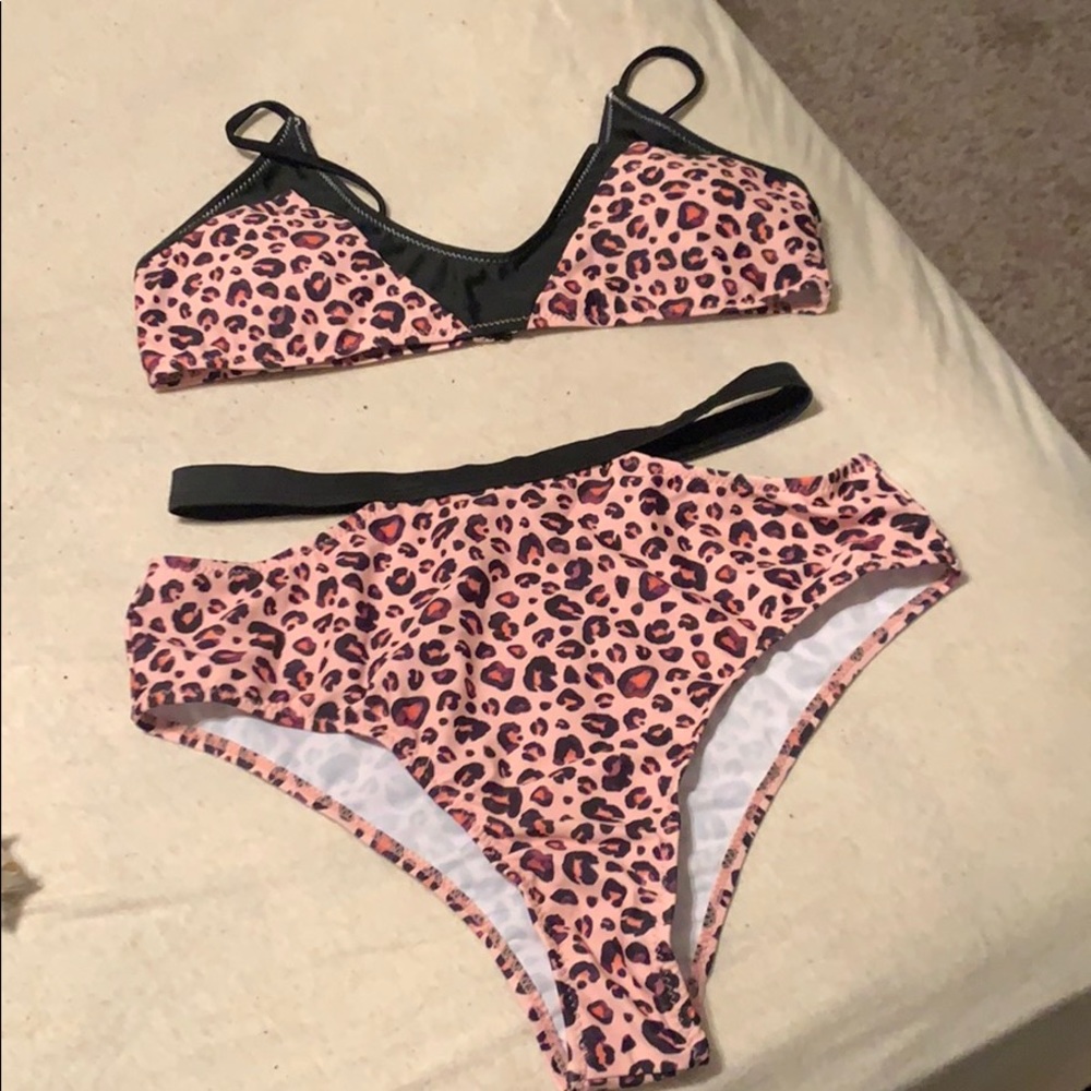 Never worn high waisted pink leopard bikini